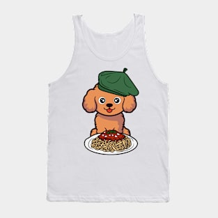 Cute Brown Dog is eating spaghetti Tank Top